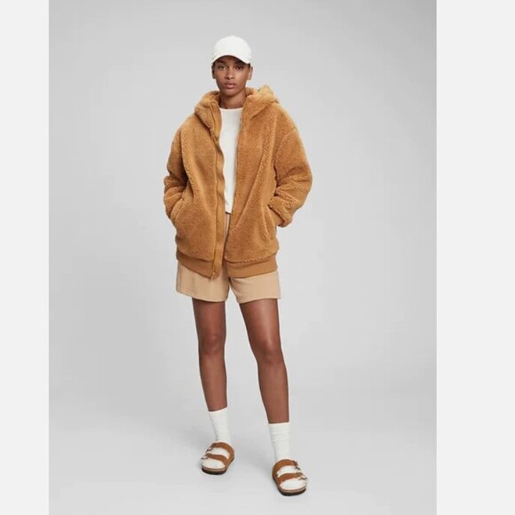 Gap Sherpa Plush Faux Fur Full Zip Hooded Jacket Size XL Brown Athleisure Teddy - Picture 14 of 14